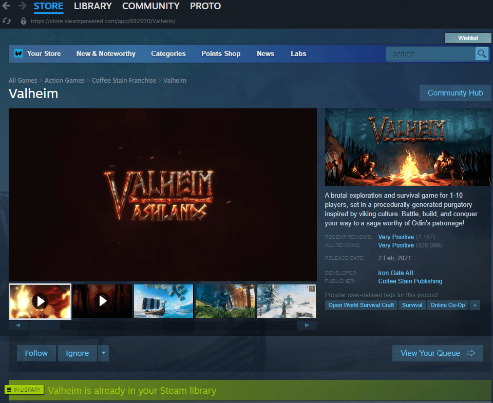 Valheim Steam page