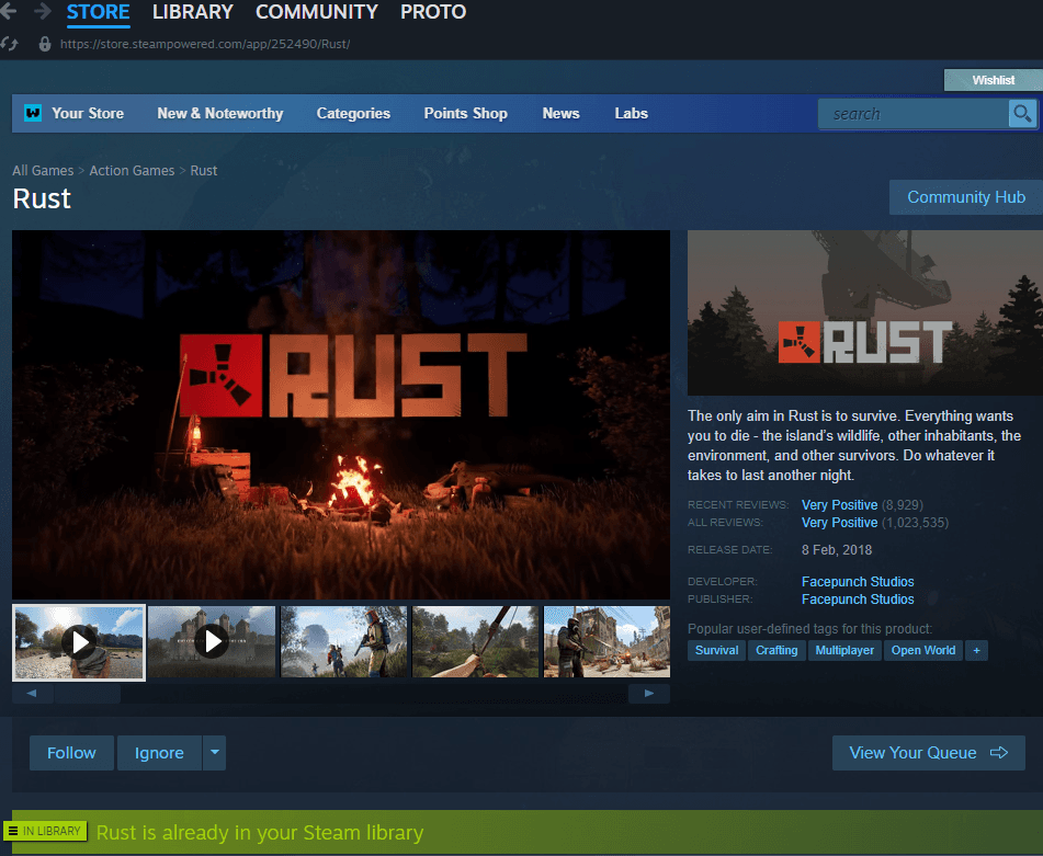 Rust Steam page