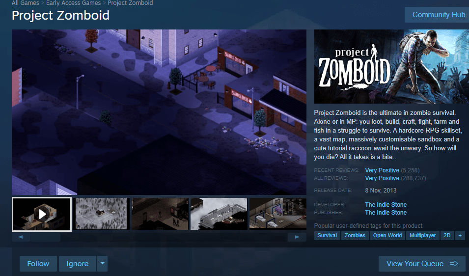 Project Zomboid Steam page