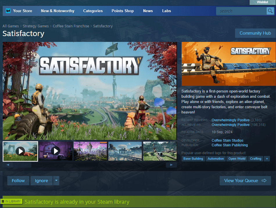 Satisfactory Steam page
