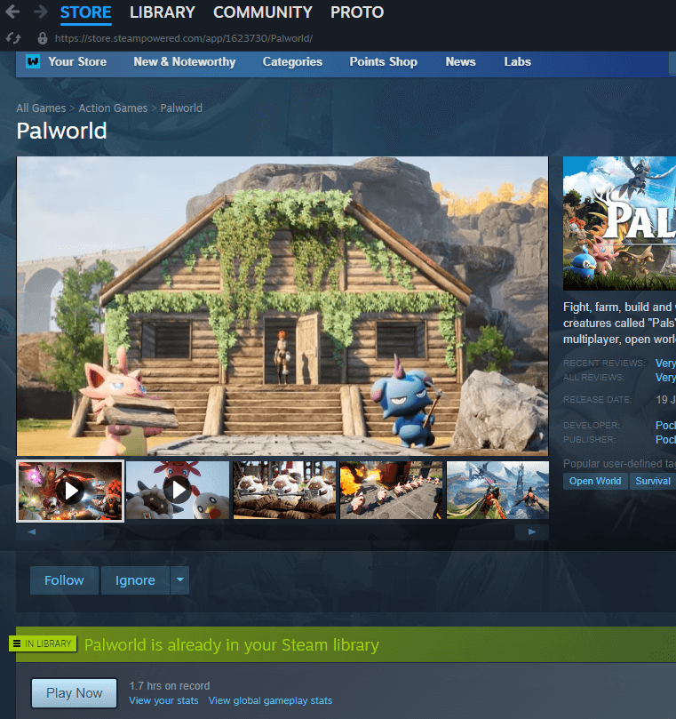 Palworld Steam page