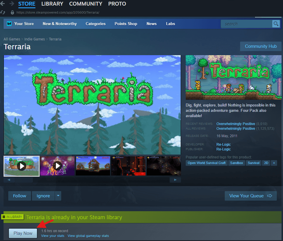 Terraria Steam page