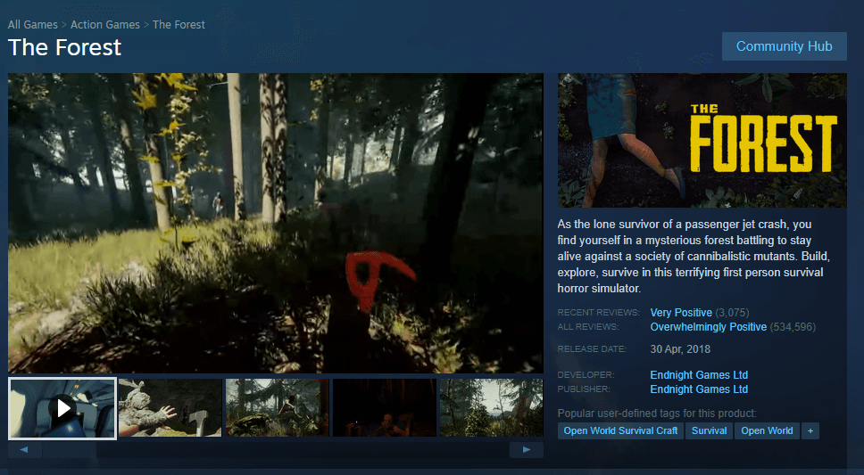 The Forest Steam page