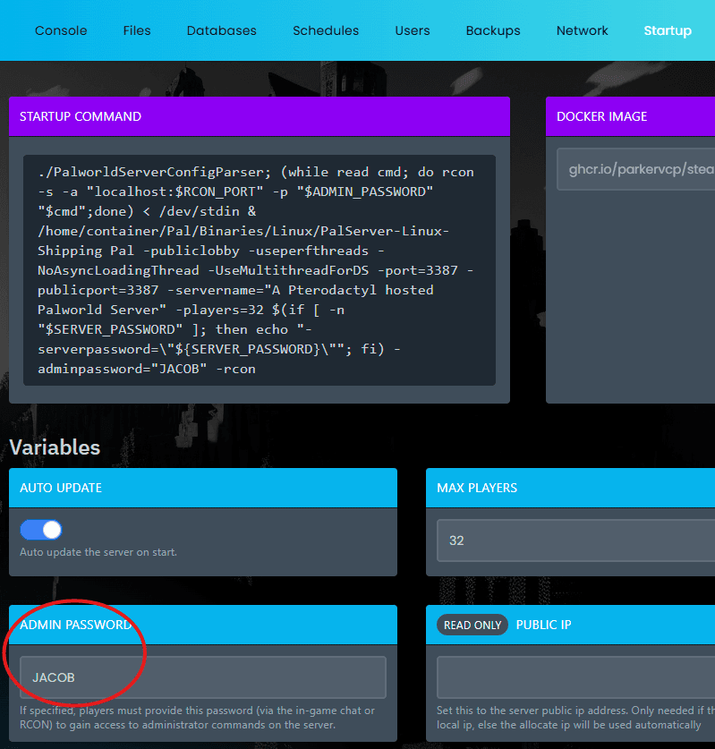 Startup variables