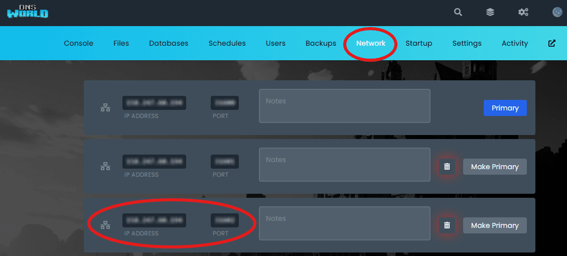ARK Server Network Tab