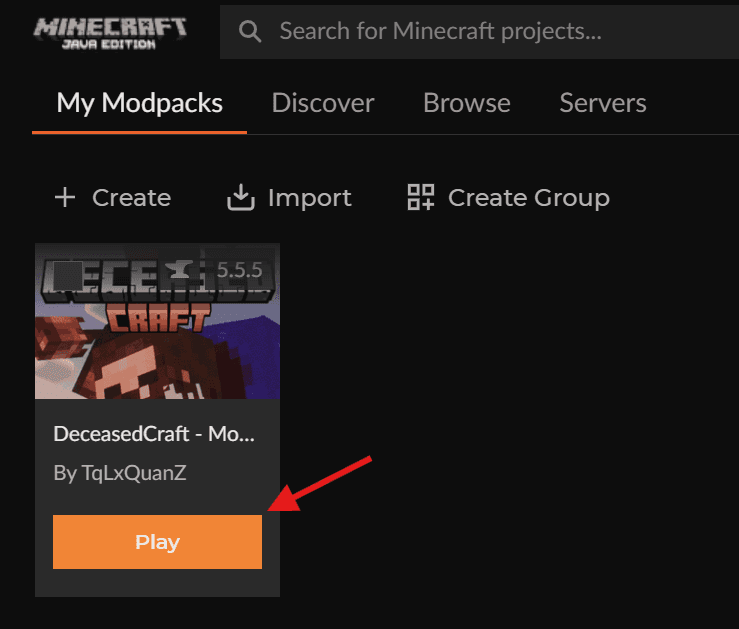 Launching Minecraft through CurseForge with corresponding Modpack
