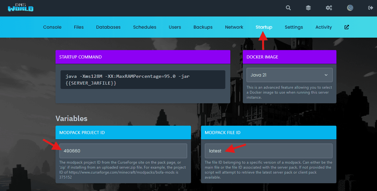Where to locate the Modpack Project ID and File ID