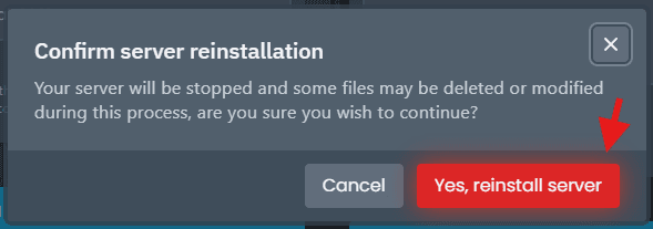 Confirm server reinstallation window