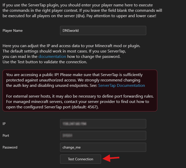 TikFinity Minecraft Connection example